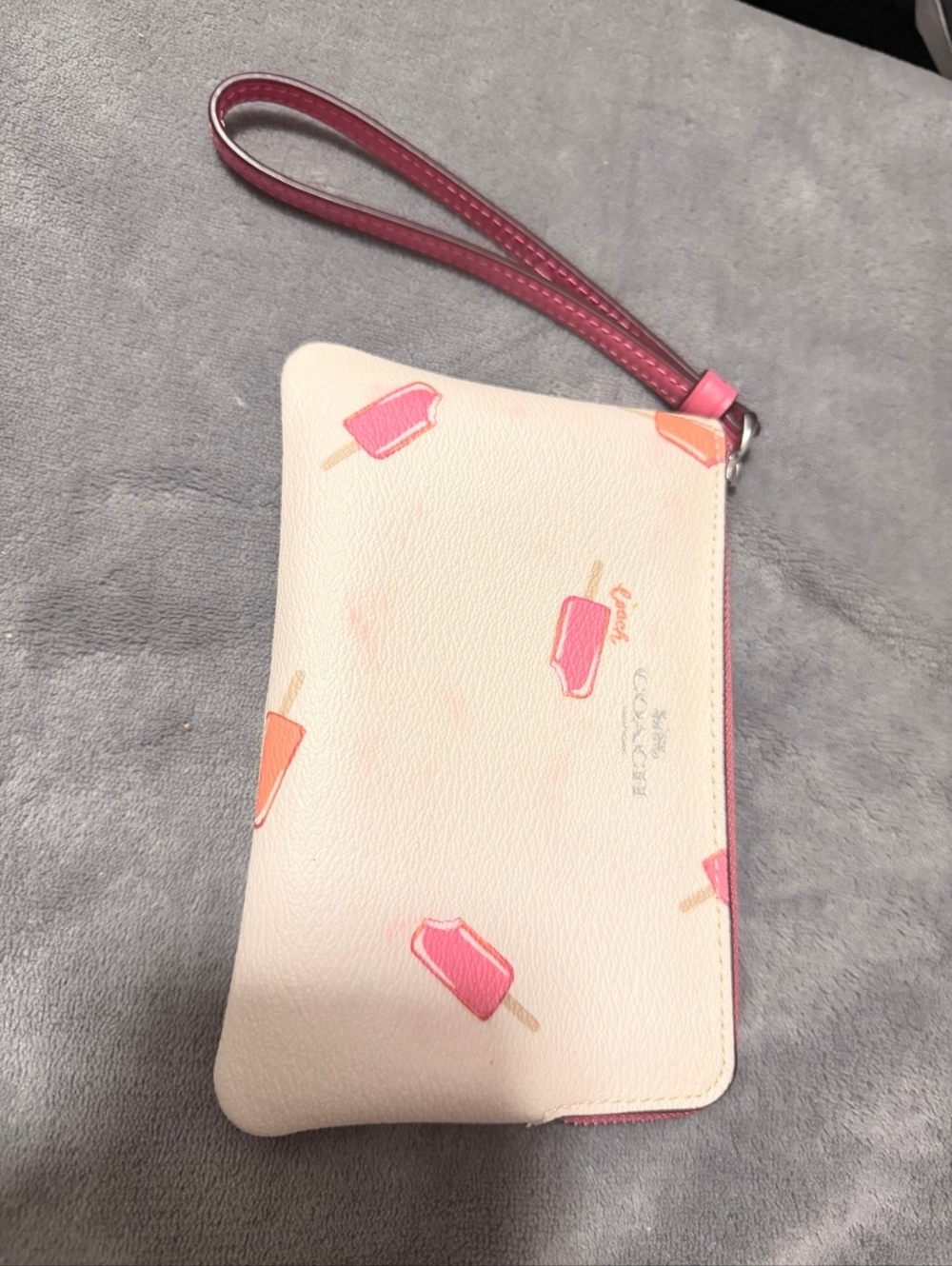 Coach Cream Wristlet with Pink Popsicle Print - Picture 2 of 3